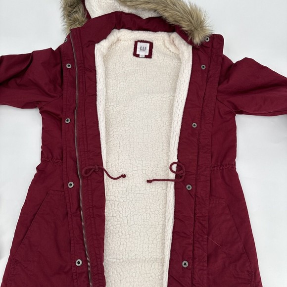 GAP Red Womens Size S Coat with Hood Inside Sherpa Line - Picture 7 of 12